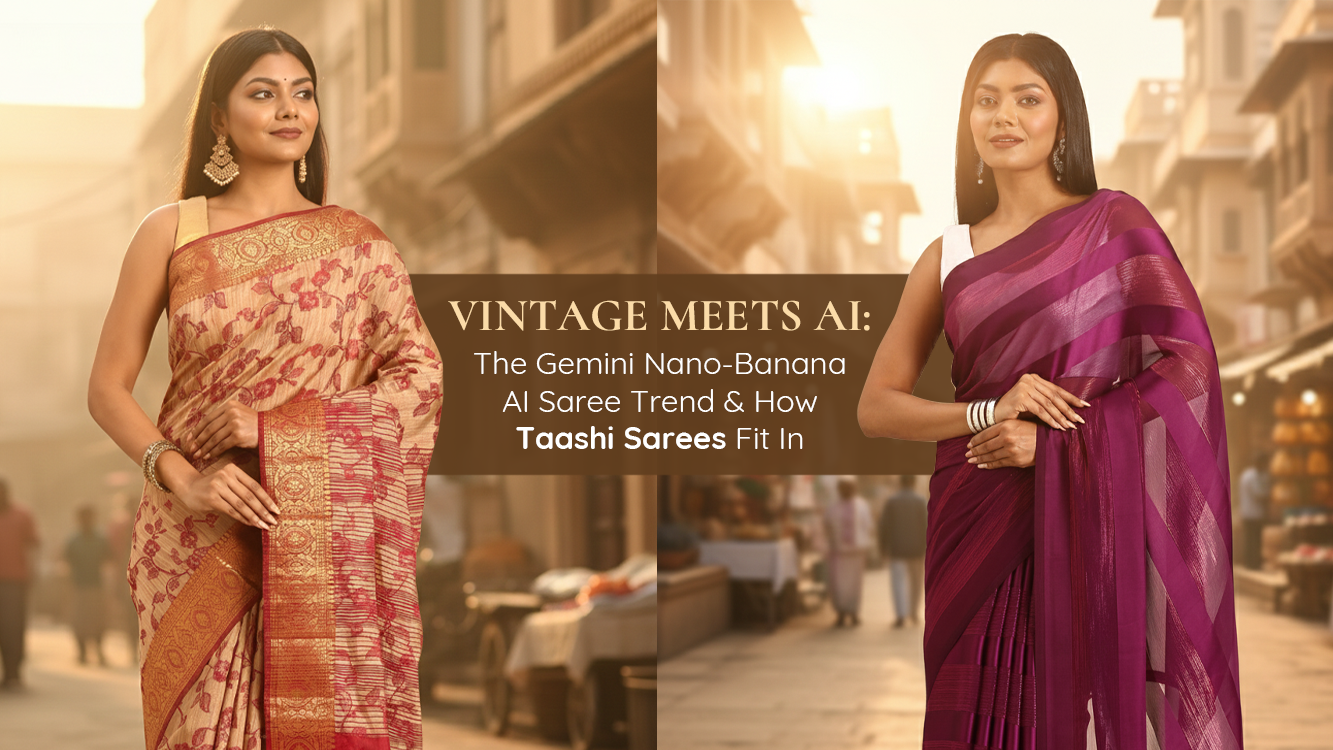 Vintage Meets AI: The Gemini Nano-Banana AI Saree Trend &amp; How Taashi Sarees Fit In
