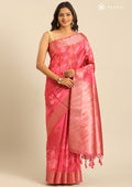 Pink Zari Woven And Floral Printed Organza Saree - Taashi