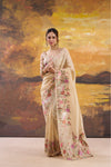 Beige Tissue Contemporary Embroidered Saree