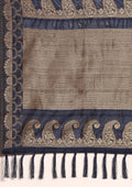 Navy Blue Zari Floral Butta Tussar Saree - Taashi