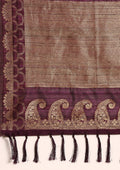 Purple Zari Floral Butta Tussar Saree - Taashi