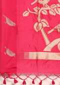 Magenta Placement Jacquard Woven Tussar Saree - Taashi