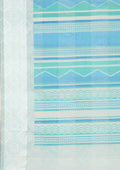 Blue Watercolor Floral Printed And Plaids Woven Linen Saree - Taashi