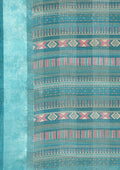 Sky Blue A/O Floral Printed Plaids Woven Line Saree - Taashi