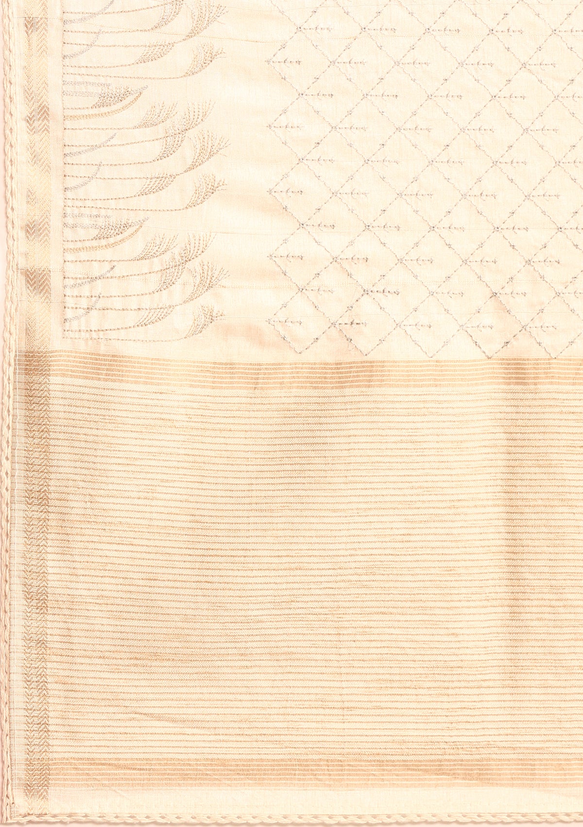 Cream Fancy Embroidery Tussar Saree - Taashi