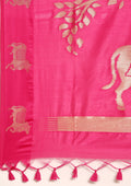 Pink Jacquard Pattern Placement Tussar Saree - Taashi