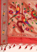 Red Paithani Pattern Tussar Saree - Taashi