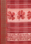 Red Hibiscus Printed Tussar Saree - Taashi