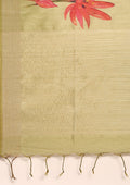 Olive Green Floral Printed Tussar Saree - Taashi