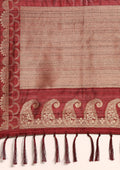Maroon Zari Floral Butta Tussar Saree - Taashi