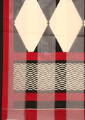Black And Cream Geometric Printed Chiffon Saree - Taashi