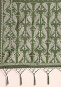 Dark Green Stylised Ikat Pattern Tussar Saree - Taashi