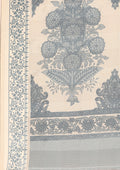 Cream And Blue Stylised A/O Paisley Pattern Linen Saree - Taashi