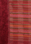 Maroon Watercolor Floral Printed And Plaids Woven Linen Saree - Taashi