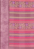 Purple Watercolor Floral Printed And Plaids Woven Linen Saree - Taashi