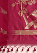 Dark Violet Placement Jacquard Woven Tussar Saree - Taashi