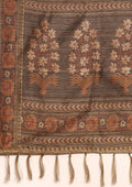 Chikoo Mughal Floral Woven Pattern Tussar Saree - Taashi