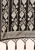 Black And White Floral And Tribal Pattern Woven Tussar Saree - Taashi
