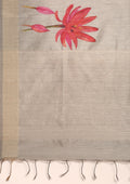 Grey Floral Printed Tussar Saree - Taashi