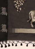 Black Jacquard Pattern Placement Tussar Saree - Taashi