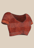 Brown Watercolor Floral Printed And Plaids Woven Linen Saree - Taashi