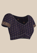 Dark Blue Traditional Zari Butta Woven Tussar Saree - Taashi