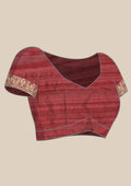 Maroon Zari Floral Butta Tussar Saree - Taashi