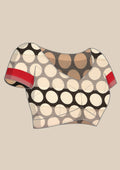 Black And Cream Polkadots Printed Chiffon Saree - Taashi