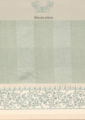 Cream And Sage Green Stylised A/O Paisley Pattern Linen Saree - Taashi