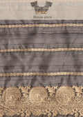 Dark Grey Floral Butta Pattern Tussar Saree - Taashi