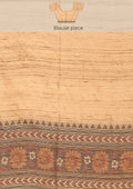 Beige Mughal Floral Woven Pattern Tussar Saree - Taashi