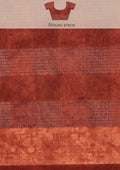 Brown Watercolor Floral Printed And Plaids Woven Linen Saree - Taashi