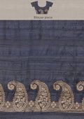 Navy Blue Zari Floral Butta Tussar Saree - Taashi
