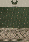 Dark Green Traditional Zari Butta Woven Tussar Saree - Taashi