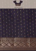 Dark Blue Traditional Zari Butta Woven Tussar Saree - Taashi