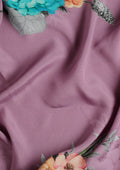 Purple Floral Digital Printed Crepe Saree - Taashi
