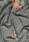 Grey Floral Digital Printed Crepe Saree - Taashi