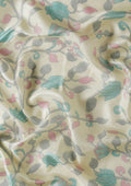 Cream And Teal Jaal Floral Printed Art Tussar Matka Silk Saree - Taashi