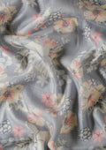 Grey A/O Floral Printed Plaids Woven Line Saree - Taashi