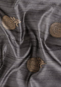 Dark Grey Floral Butta Pattern Tussar Saree - Taashi