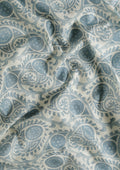 Cream And Blue Stylised A/O Paisley Pattern Linen Saree - Taashi