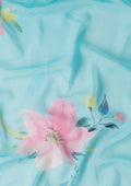 Sky Blue Multicolor Floral Printed Georgette Saree - Taashi