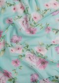Sky Blue Floral Printed Georgette Saree - Taashi