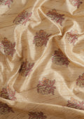Beige Mughal Floral Woven Pattern Tussar Saree - Taashi