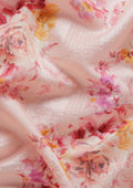 Pastel Pink Watercolor Floral Printed And Plaids Woven Linen Saree - Taashi