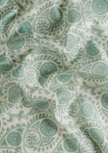 Cream And Sage Green Stylised A/O Paisley Pattern Linen Saree - Taashi