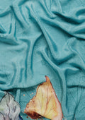 Pastel Blue Leaf Digital Printed Crepe Saree - Taashi
