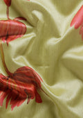 Olive Green Floral Printed Tussar Saree - Taashi
