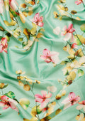 Green Floral Digital Printed Satin Saree - Taashi