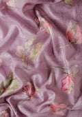 Purple Watercolor Floral Printed And Plaids Woven Linen Saree - Taashi